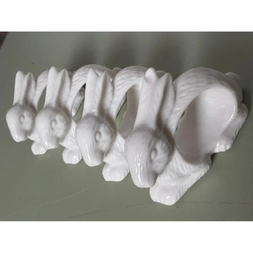 VTG Shafford Design 2082 Bunny Rabbit Napkin Rings Set of 4 White Bone China